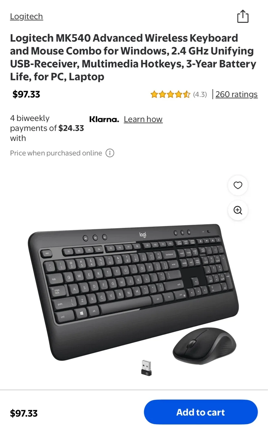 Logitech MK540 Advanced Wireless Keyboard and Mouse Combo