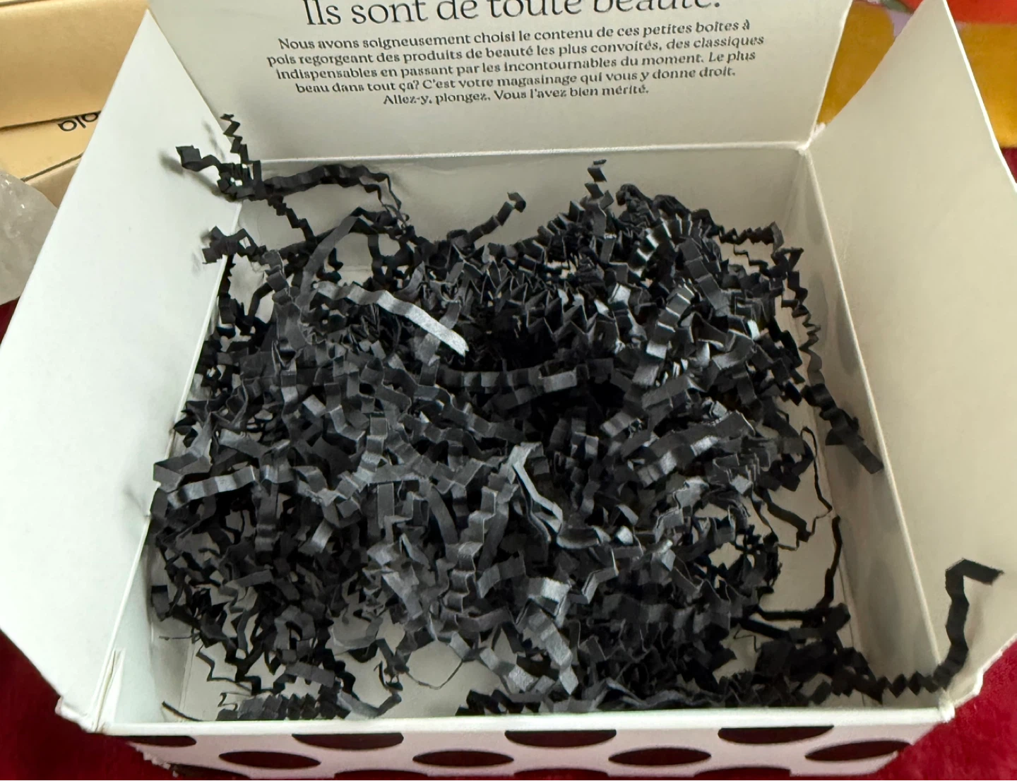 Empty Gift Box with Black Shredded Paper