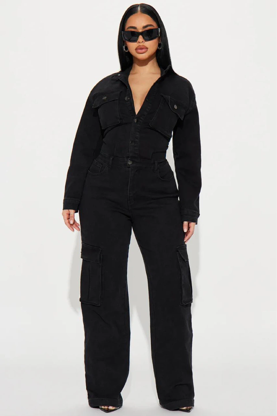 Fashionnova Denim Jumpsuit - Black
