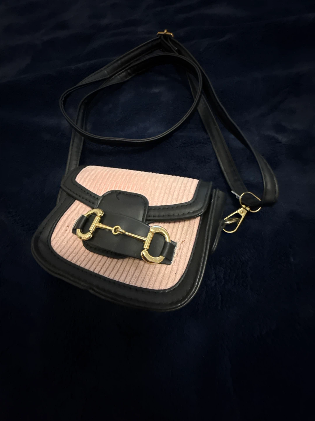 Black and Pink Corduroy Crossbody Bag