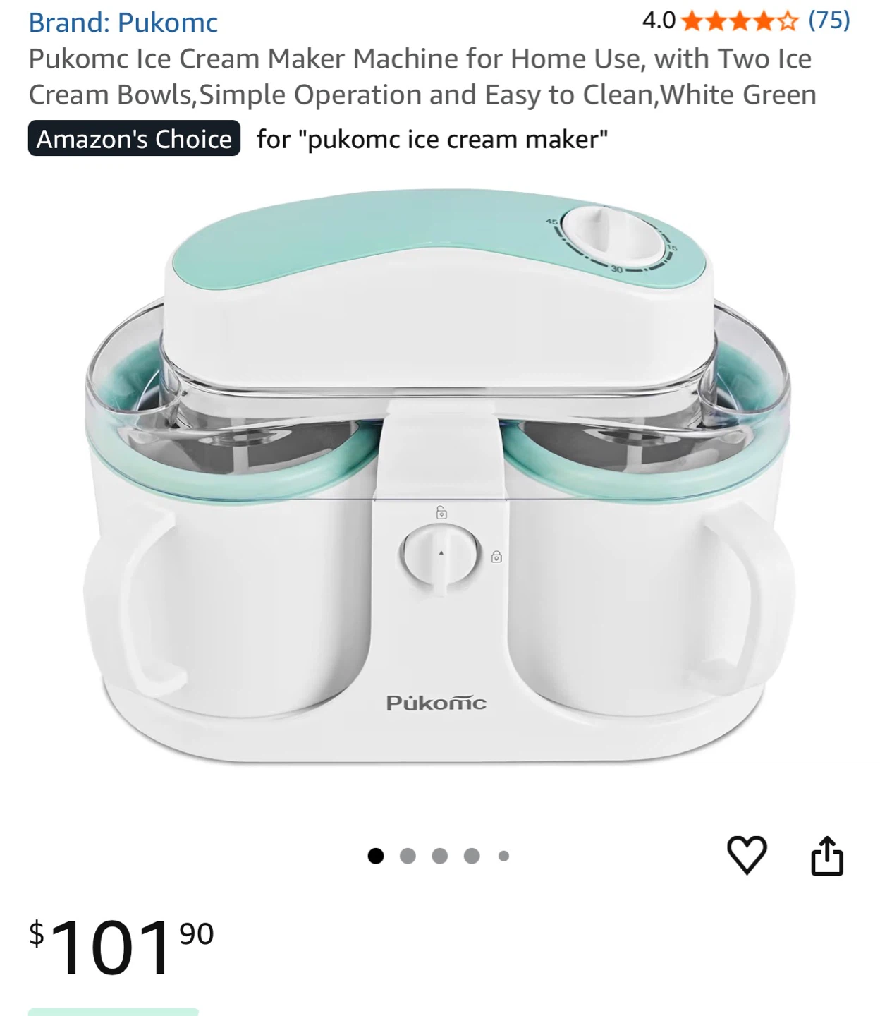 Pukomc Ice Cream Maker Machine - White/Green