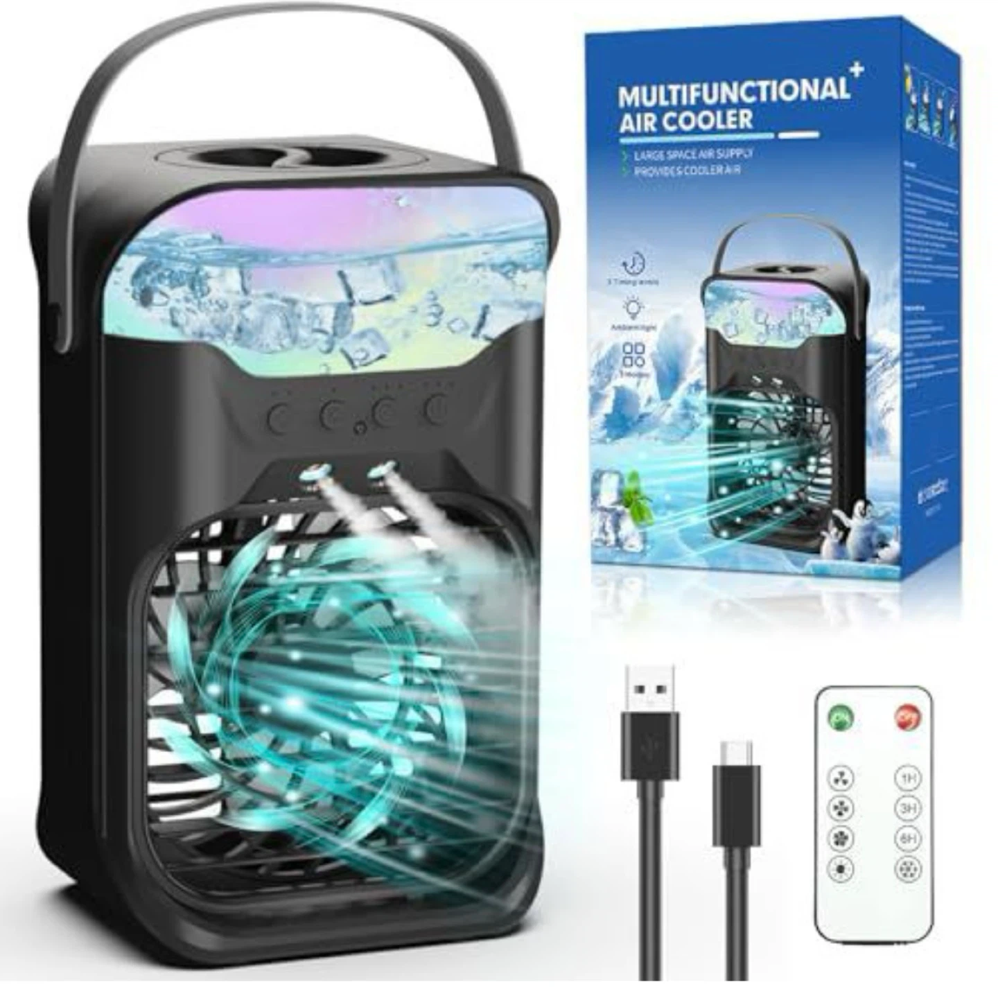 Portable 4-in-1 Multifunctional Air Cooler Fan with Remote