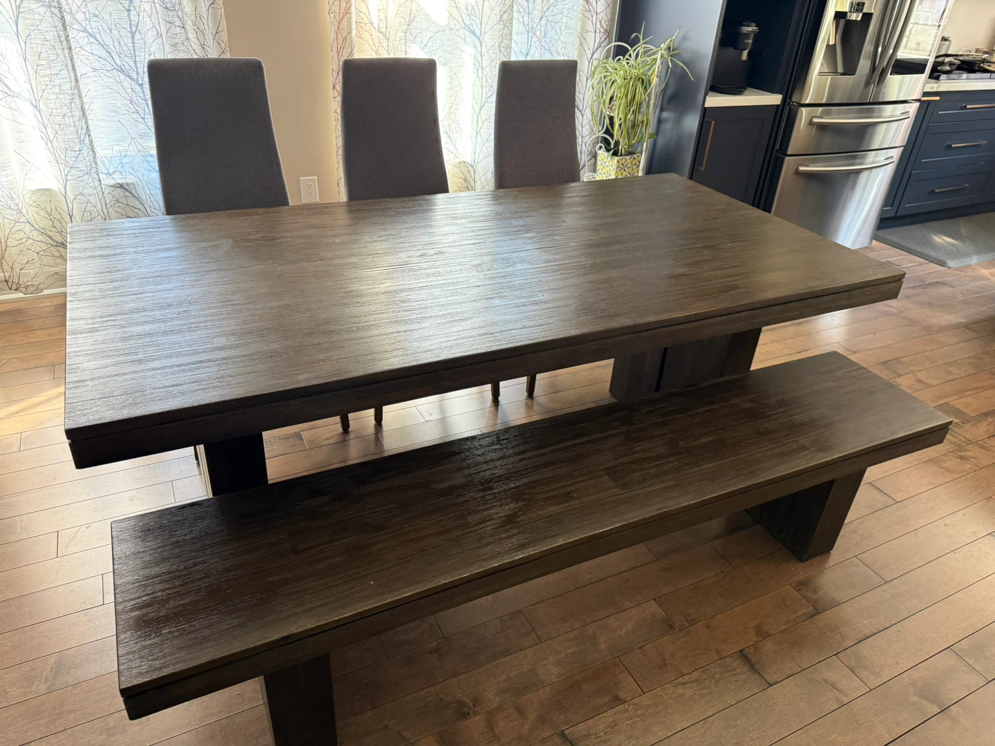 Wooden Dining Table with 4 Chairs and Bench