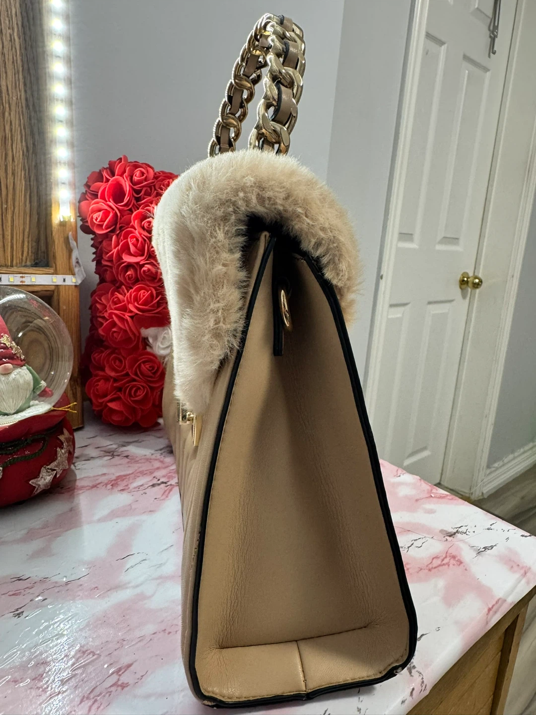 ALDO Beige Quilted Faux Fur Top Handle Bag - photo 3