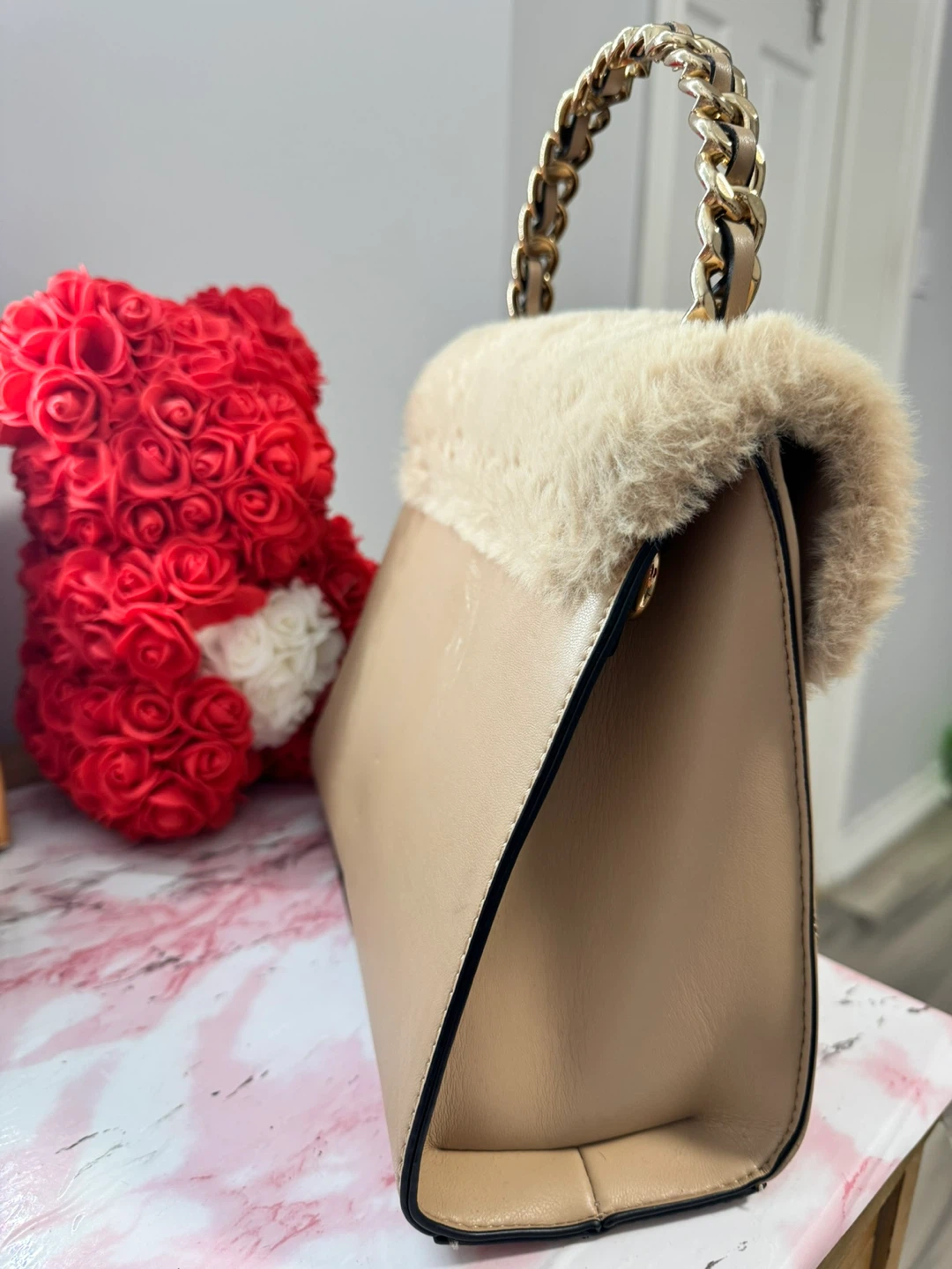 ALDO Beige Quilted Faux Fur Top Handle Bag - photo 4