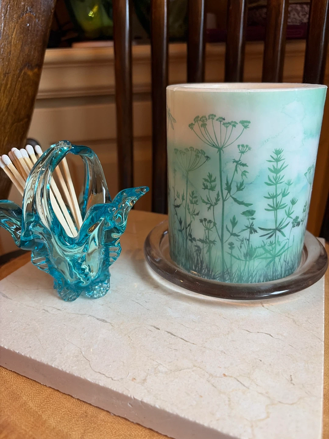 Vintage Ice Blue Glass Basket
