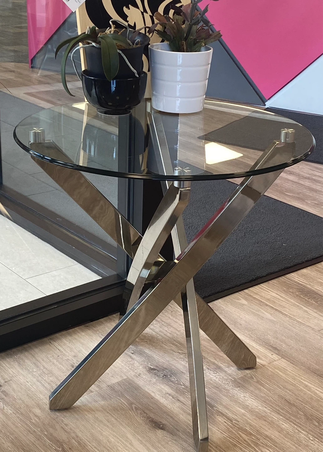 Glass Top Side Table with Chrome Base - photo 2