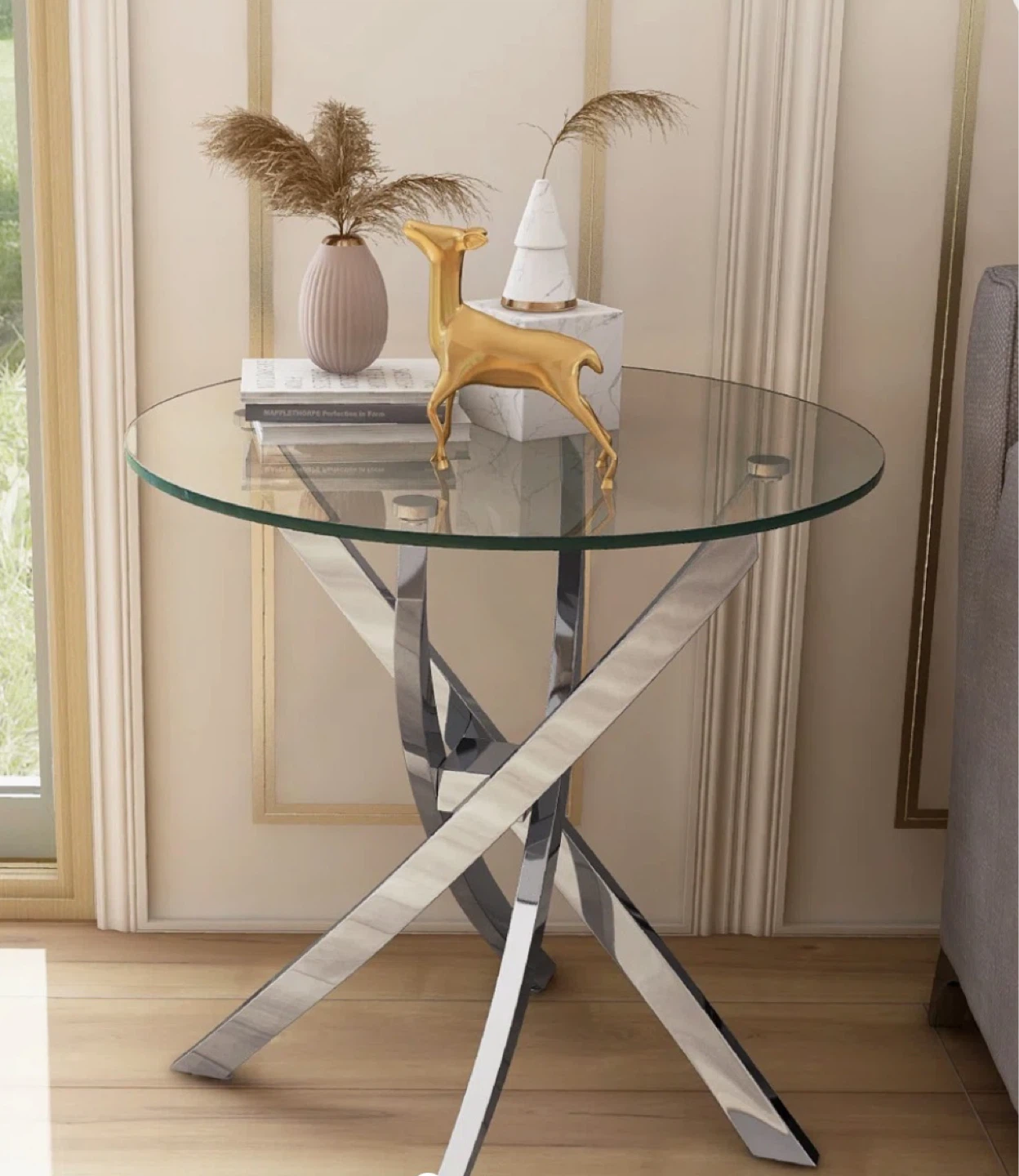 Glass Top Side Table with Chrome Base - photo 3