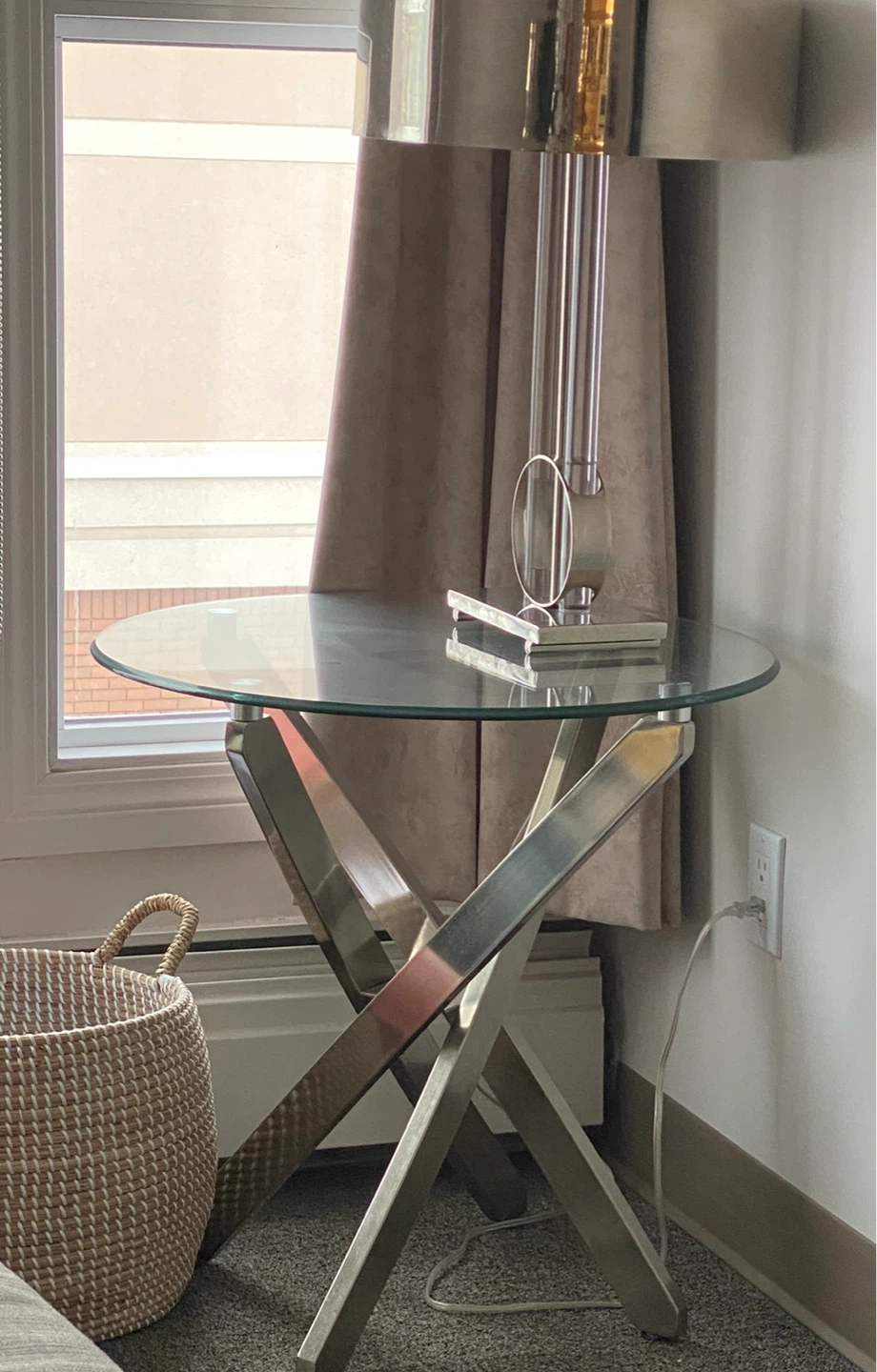 Glass Top Side Table with Chrome Base