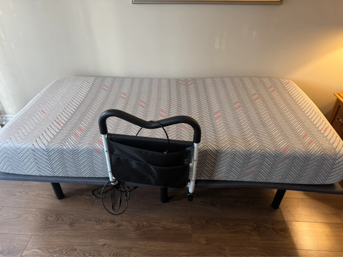 Adjustable Bed Frame with Mattress and bed rail