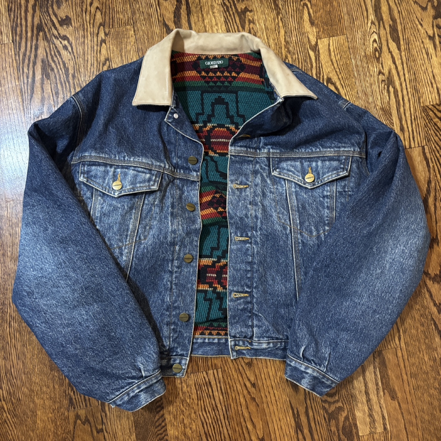 Giordano Denim Jacket with Southwestern Print Lining - Size M