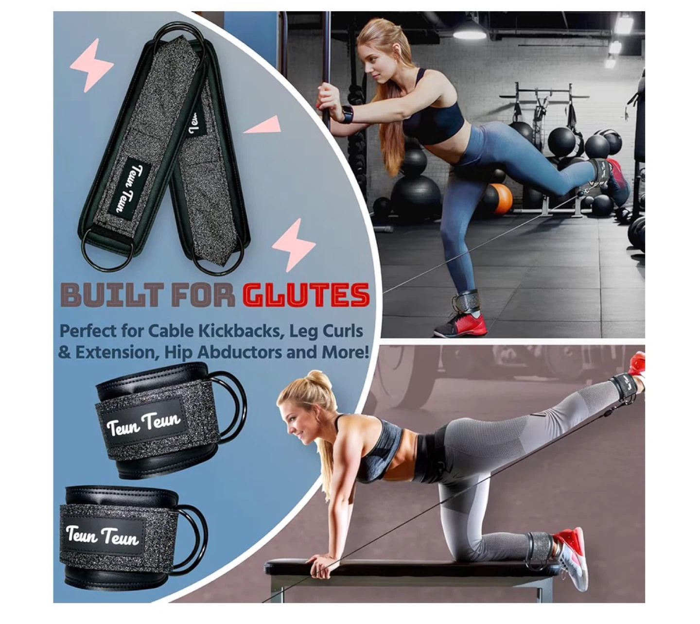 Black Glitter Teun Teun Ankle Straps for Glute Workouts - photo 2