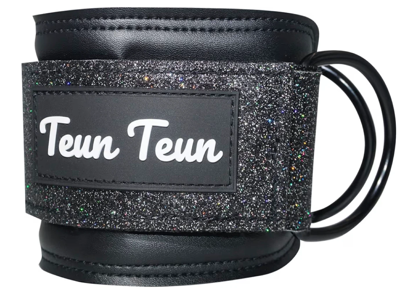 Black Glitter Teun Teun Ankle Straps for Glute Workouts