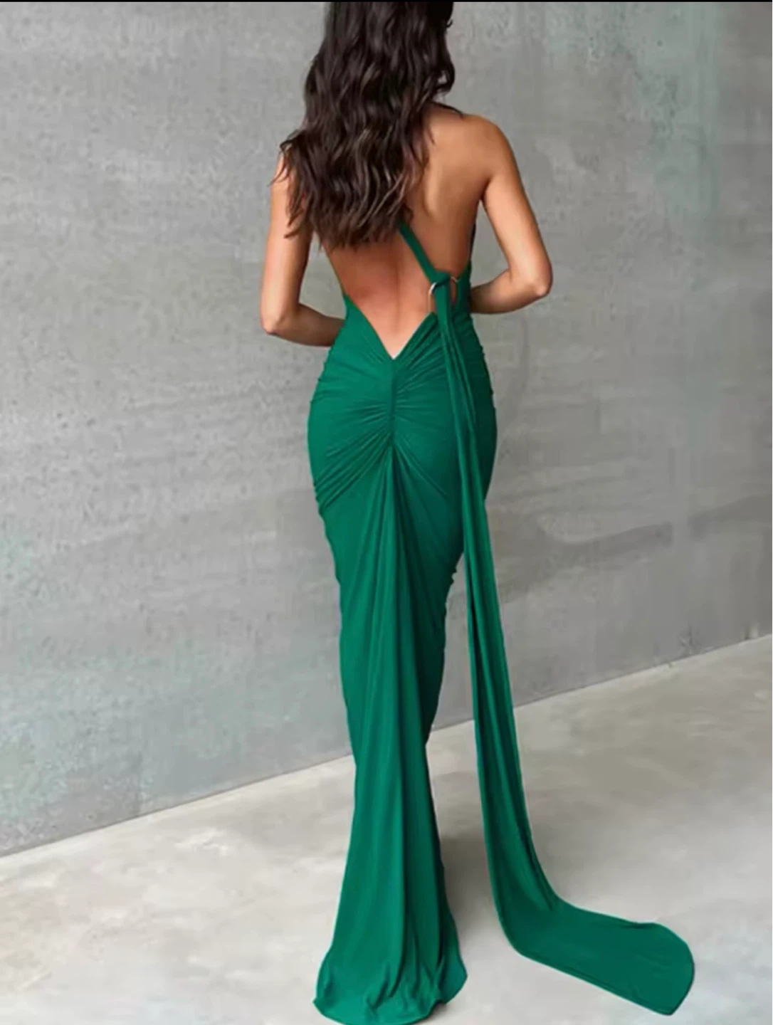 Women's Ruched Bodycon Gown - Emerald Green - photo 2