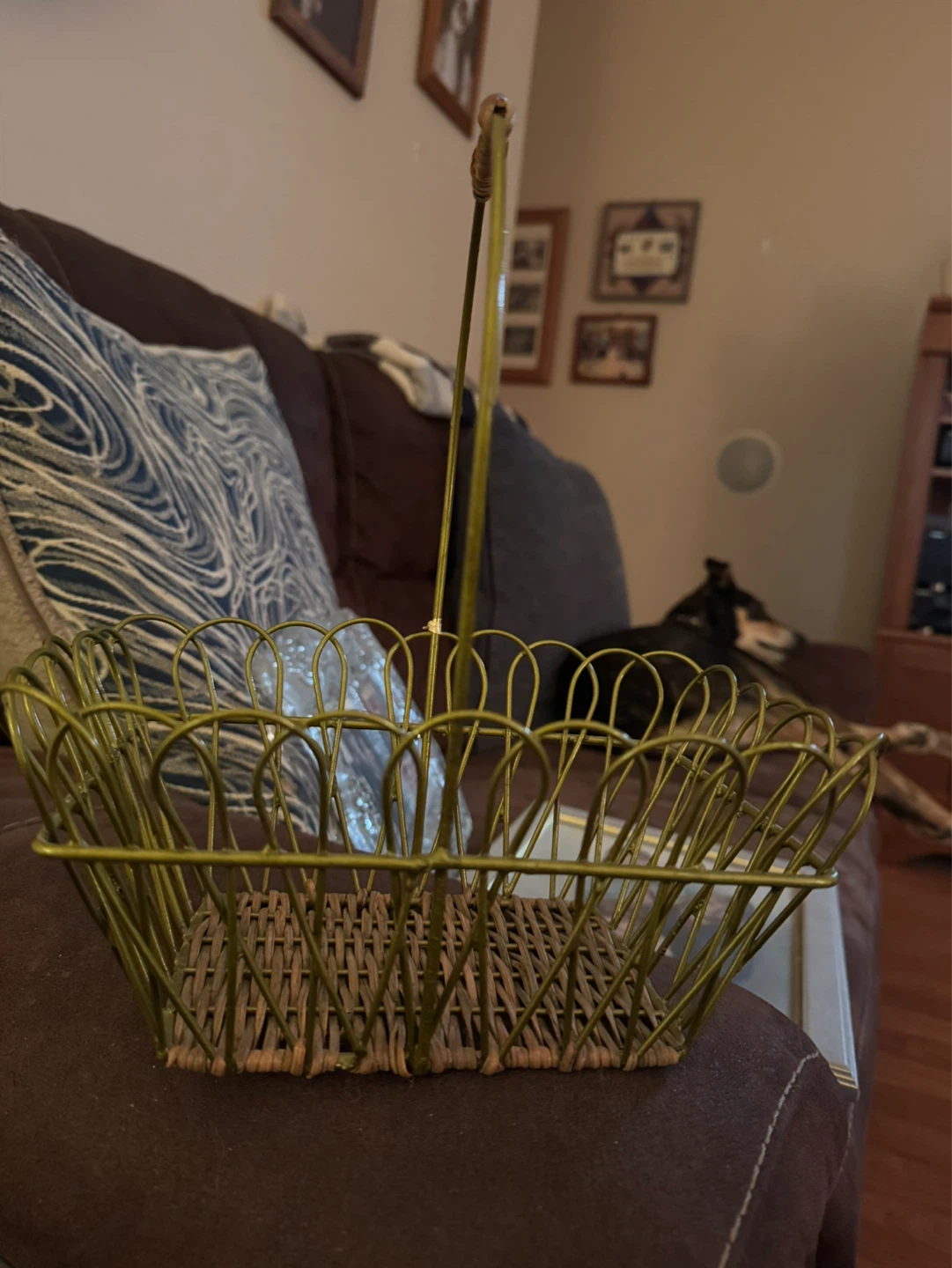Decorative Metal and Wicker Basket with Handle