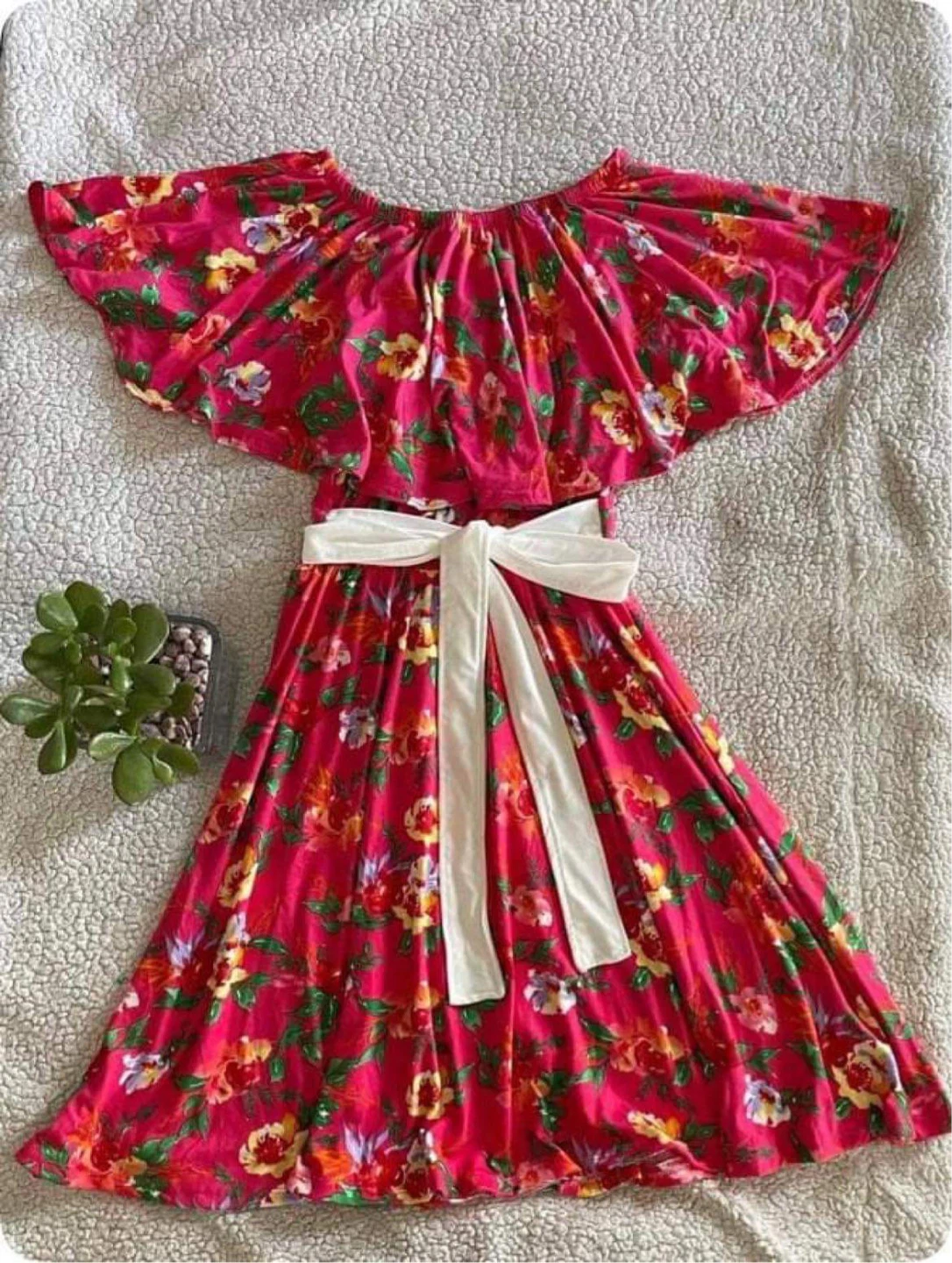 Floral Off-the-Shoulder Maxi Dress with White Sash