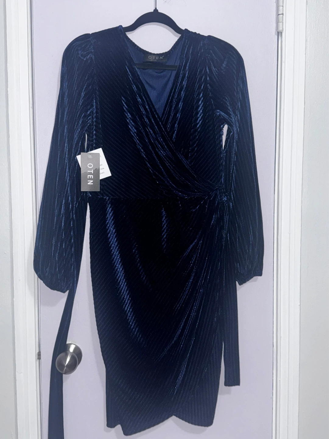 OTEN Blue Velvet Wrap Dress - Size M - photo 3