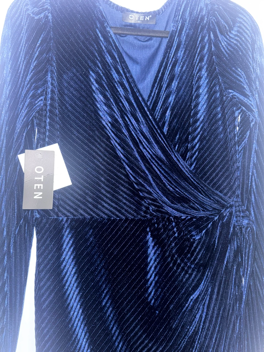 OTEN Blue Velvet Wrap Dress - Size M - photo 4