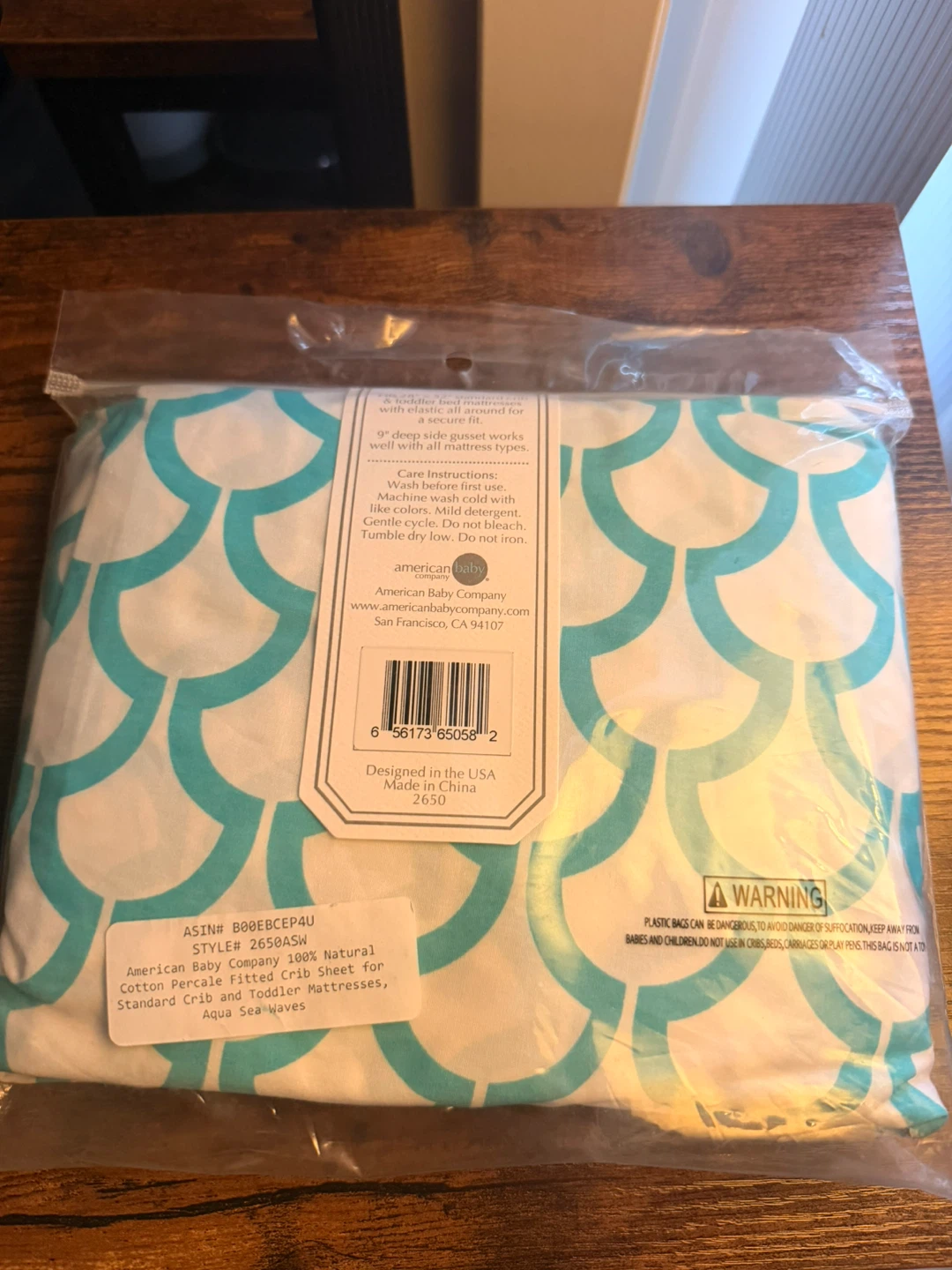 American Baby Company Crib Sheet - Aqua Sea Waves - photo 2