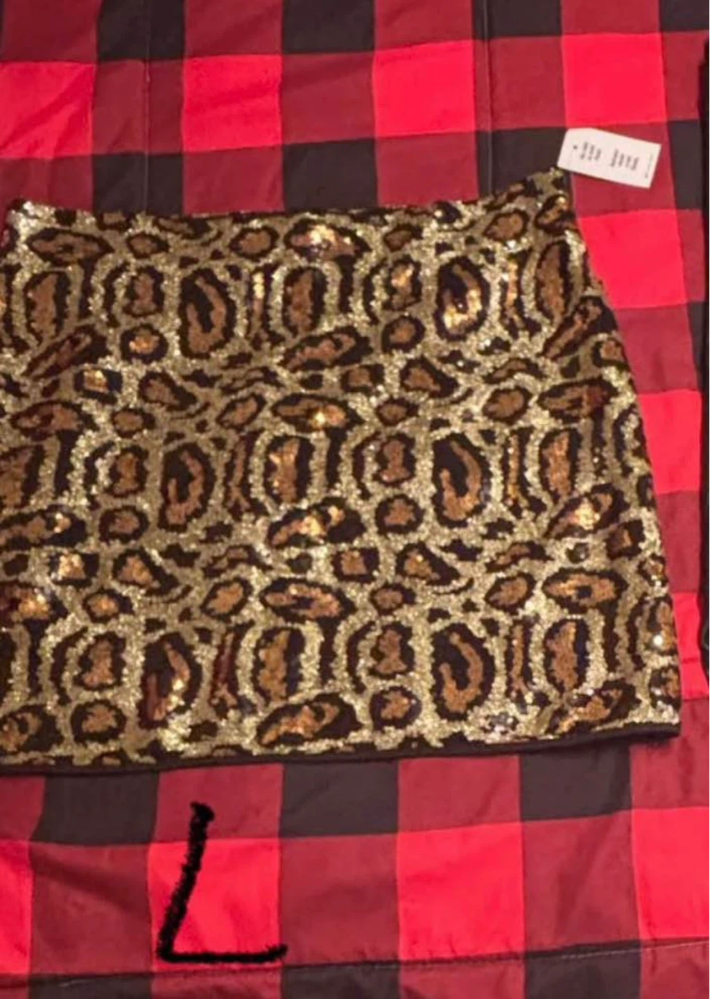 Women's Sequin Leopard Print Mini Skirt - Size L
