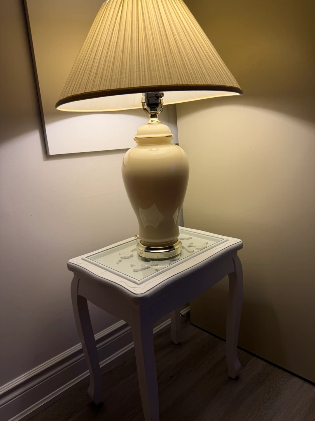 Cream Ceramic Table Lamp with Pleated Shade