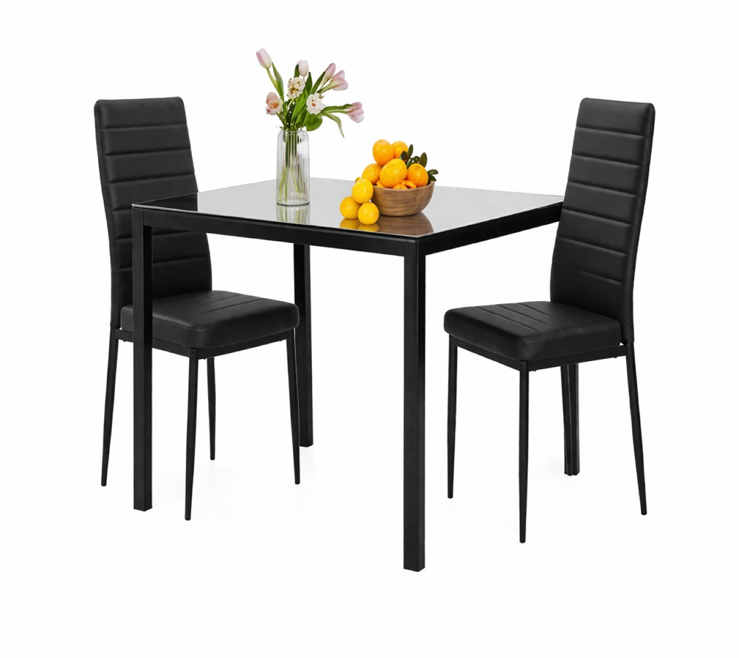 New Black Rectangular Dining Table with Glass Top
