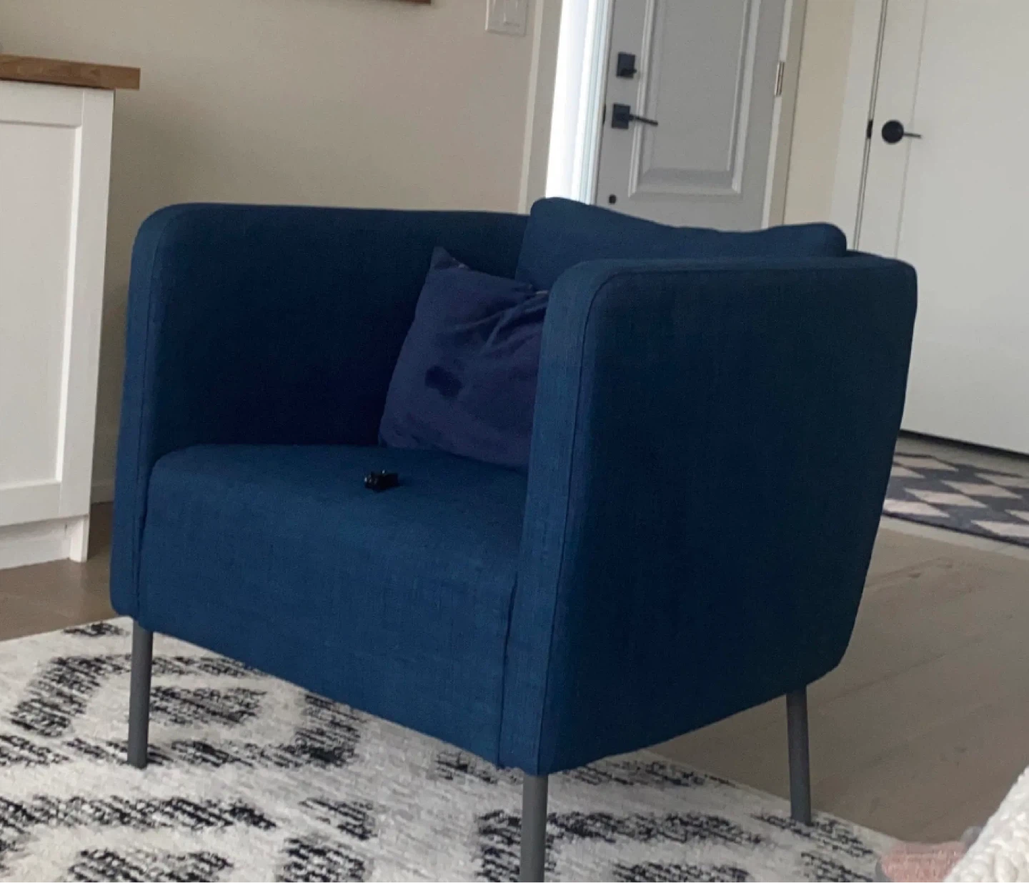 Blue Armchair with Navy Pillow