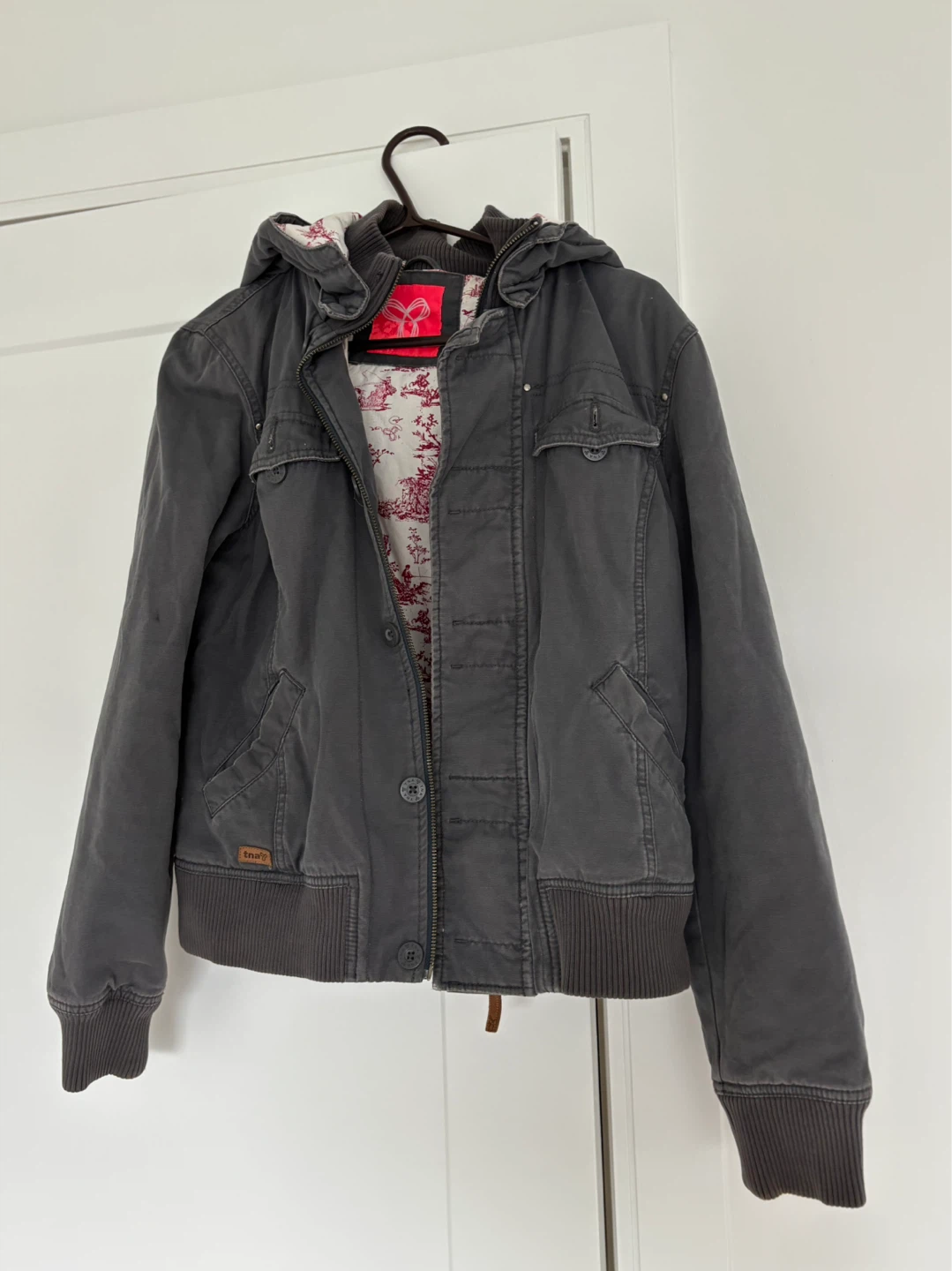 TNA Aritzia Grey Hooded Bomber Jacket