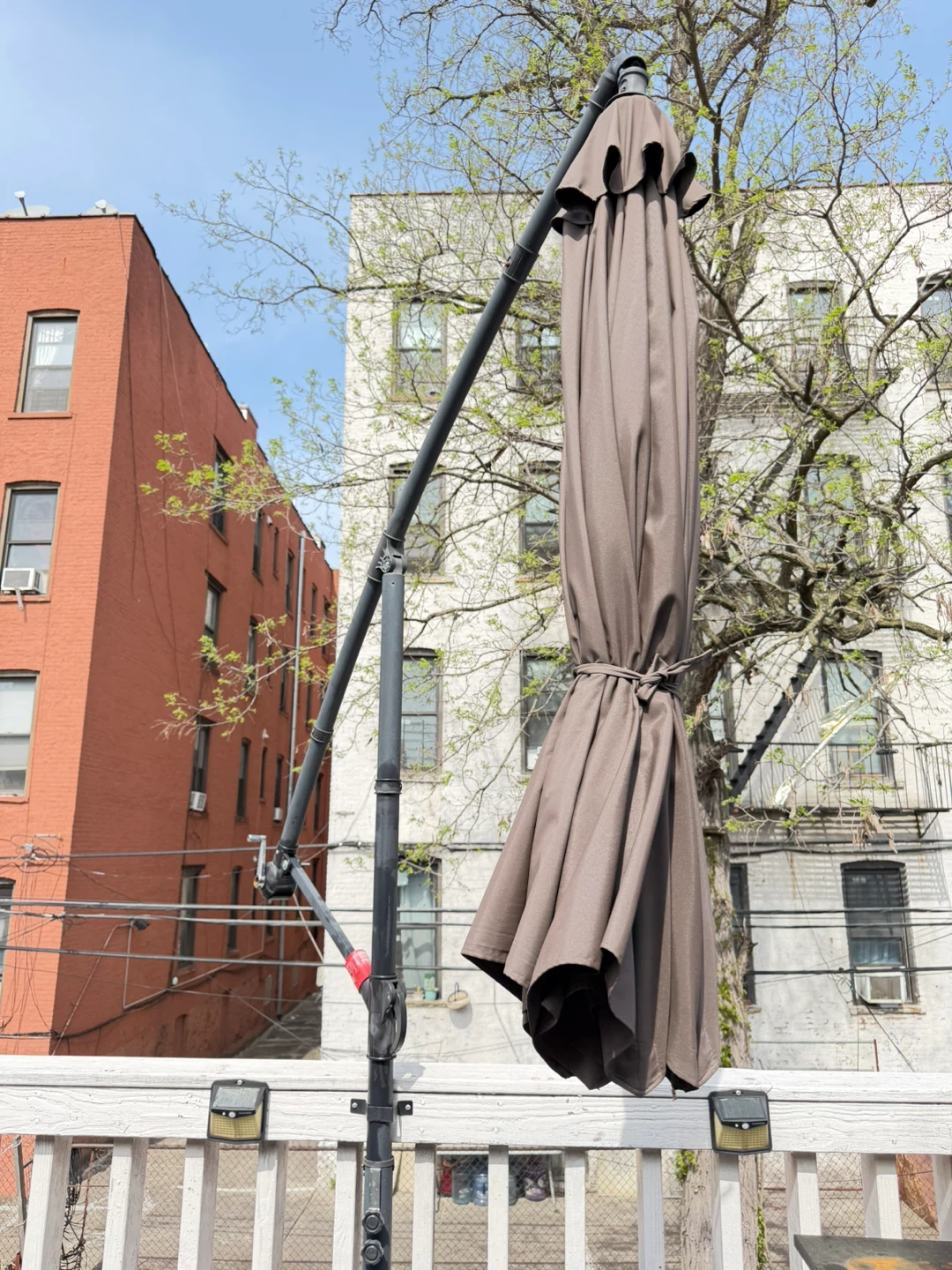 Brown Cantilever Patio Umbrella with Stand
