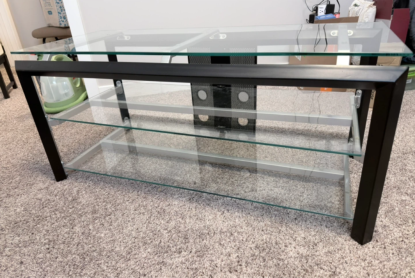 Glass Entertainment Stand with Black Frame
