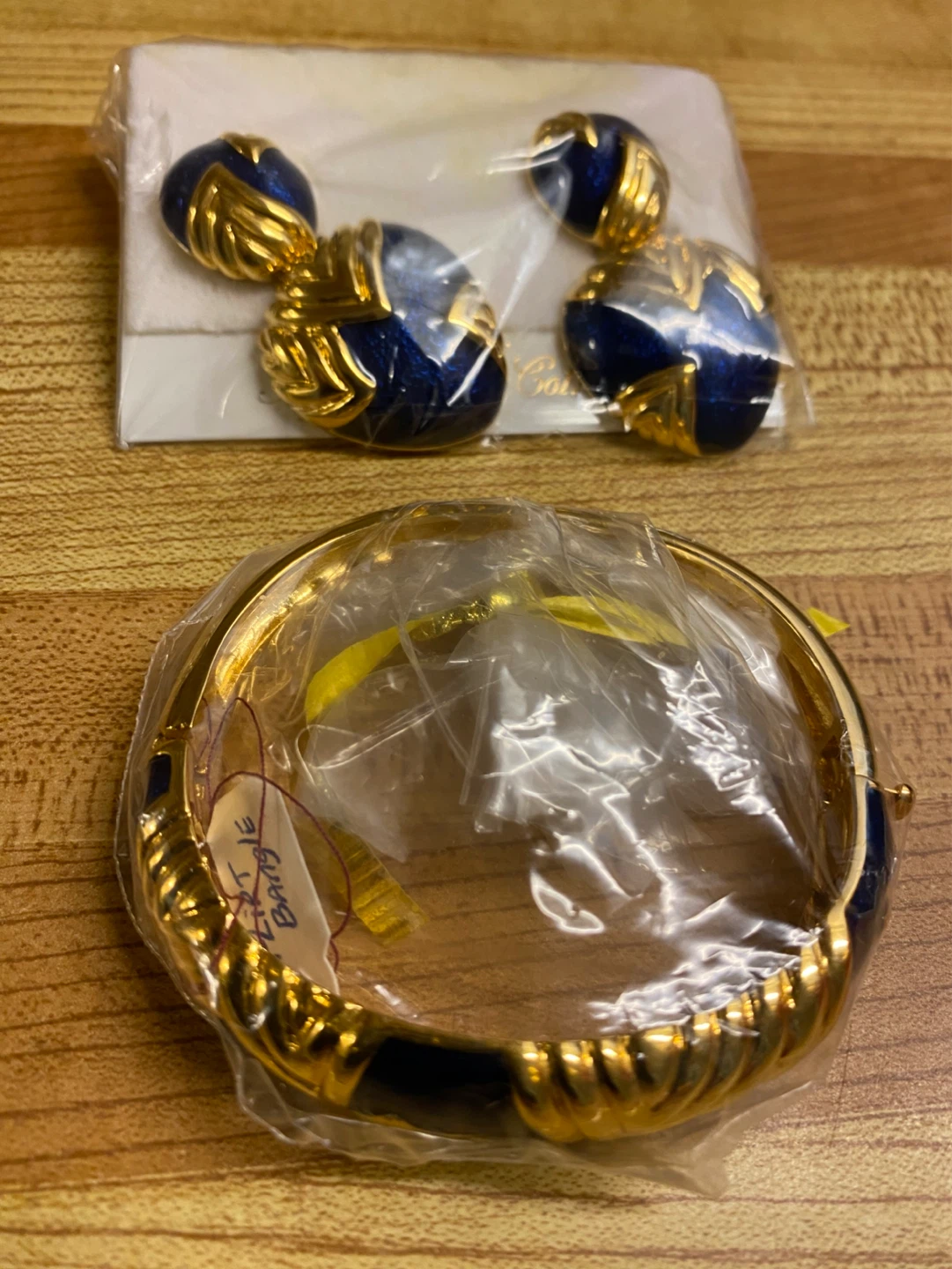 Blue and Gold Tone Bracelet and Earrings Set
