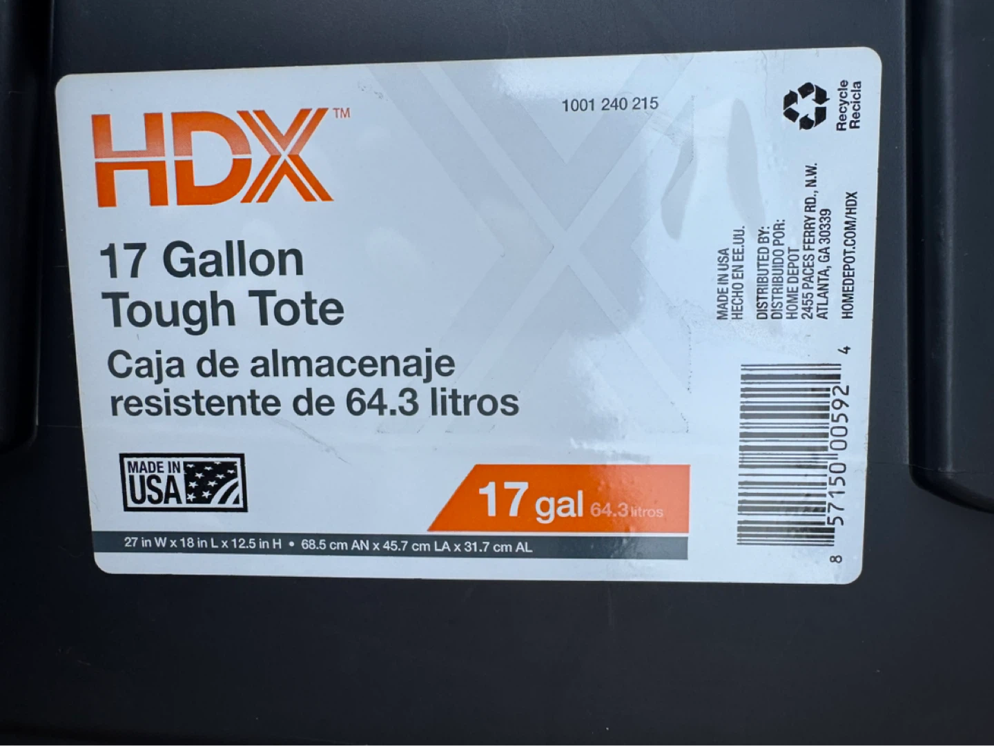 HDX 17 Gallon Tough Tote Storage Bin - photo 4