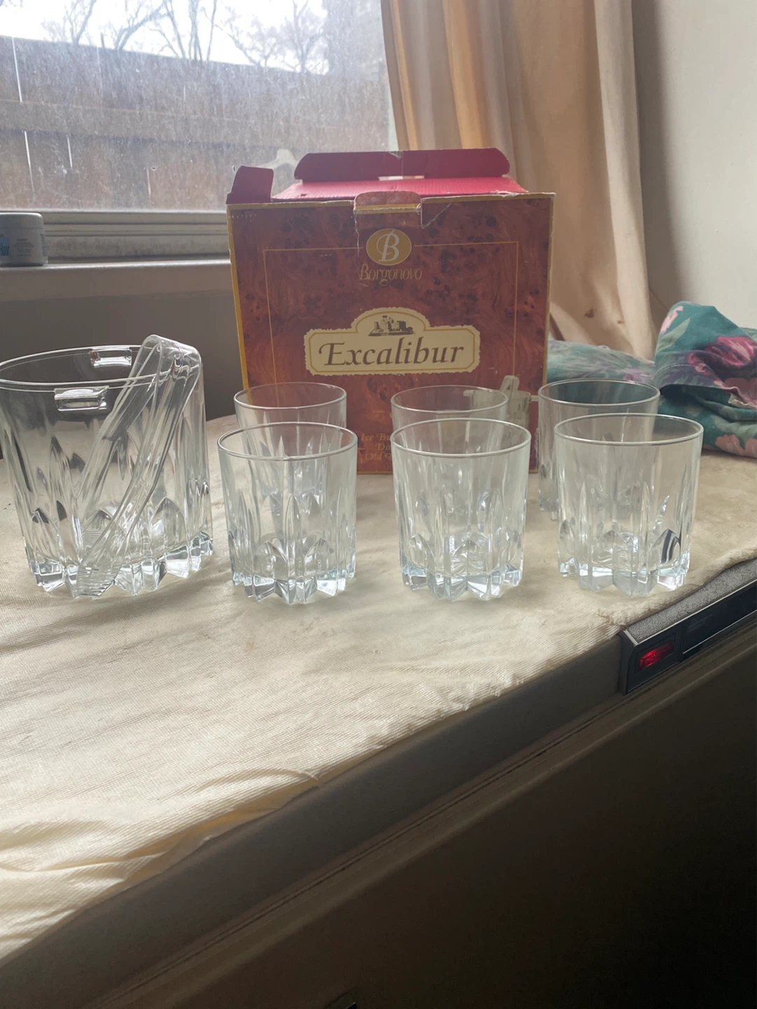 Borgonovo Excalibur Crystal Glasses Set with Ice Bucket