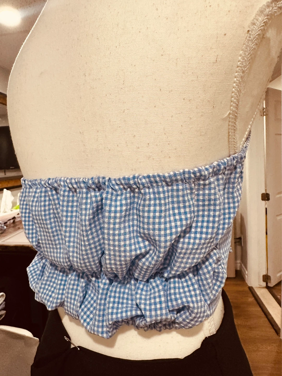 Blue Gingham Bow Front Crop Top - photo 3
