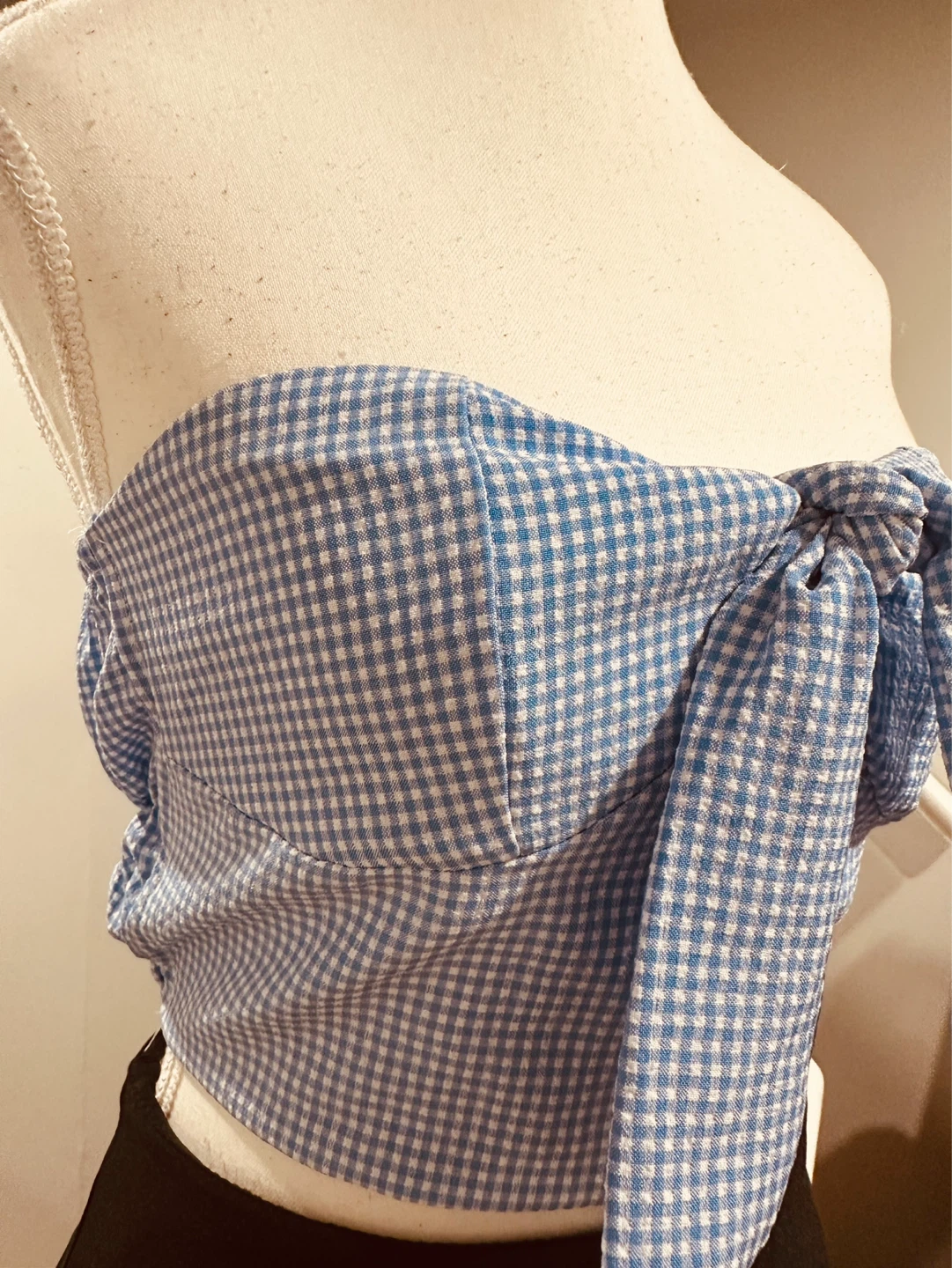 Blue Gingham Bow Front Crop Top - photo 2