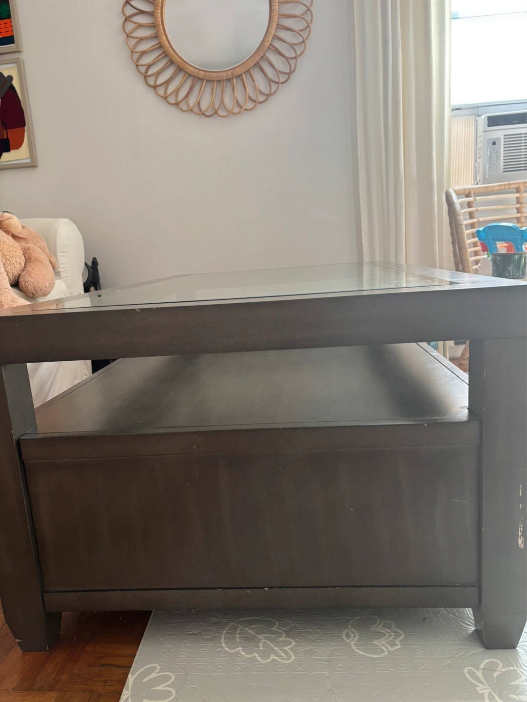 Dark Wood Coffee Table with Glass Top and Drawers - photo 3
