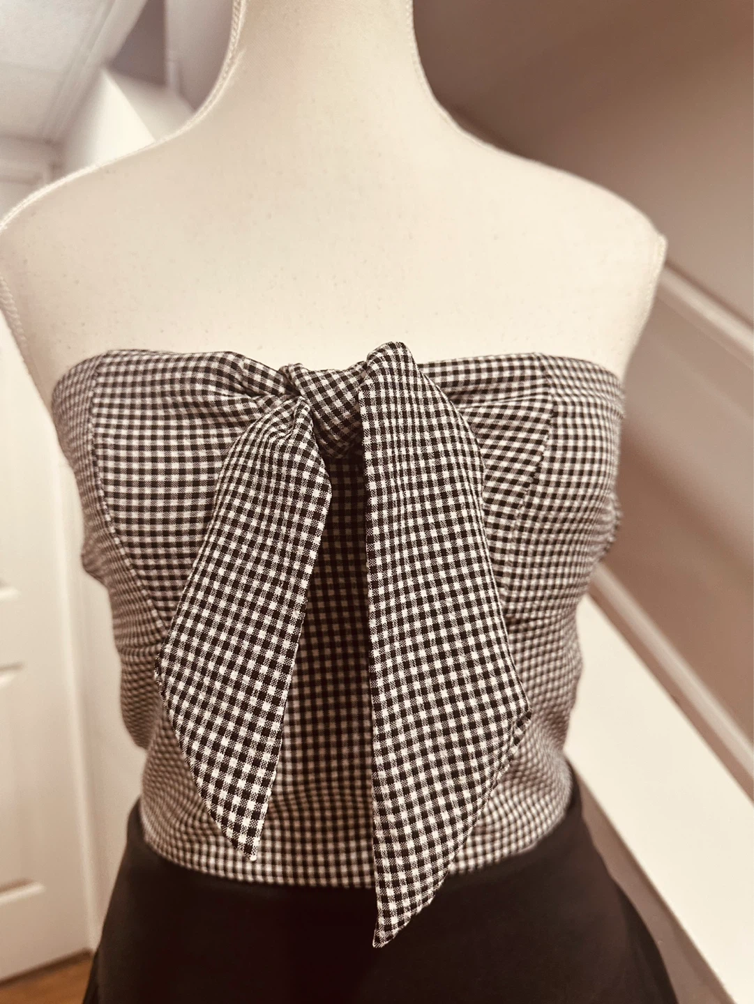 Buy 1 get 1 free Black and White Gingham Bow Tube Top