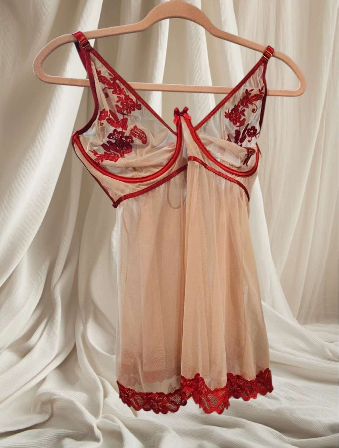 Coquette Nude and Red Women's XL Sheer Lingerie