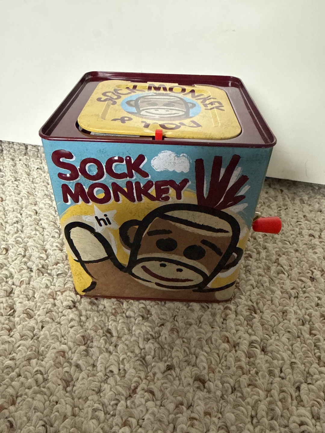 Sock Monkey Jack-in-the-Box Toy