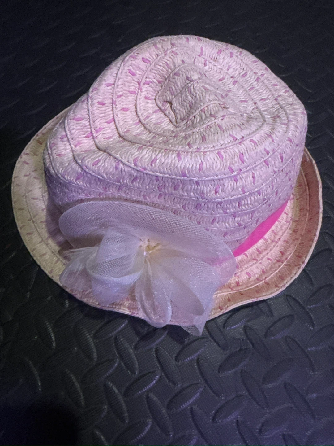 Pink Woven Sun Hat with Flower Accent - photo 2