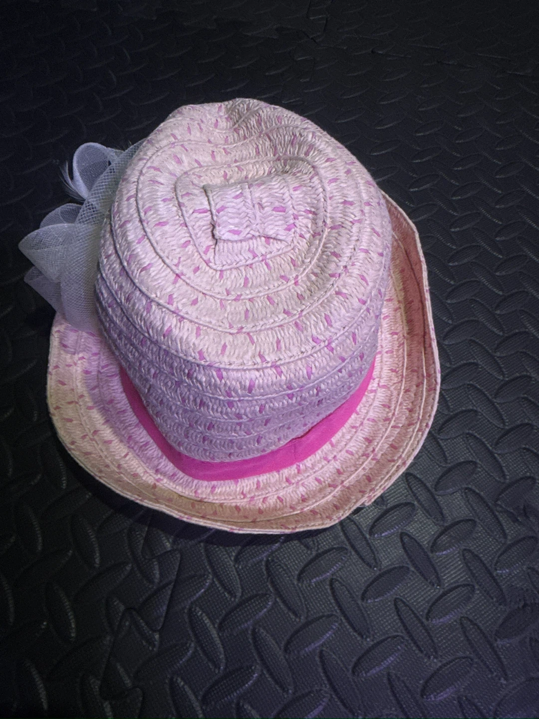 Pink Woven Sun Hat with Flower Accent