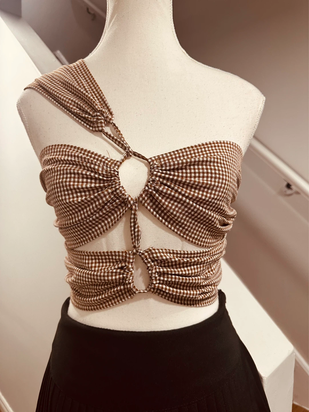 Brown Gingham Halter Top