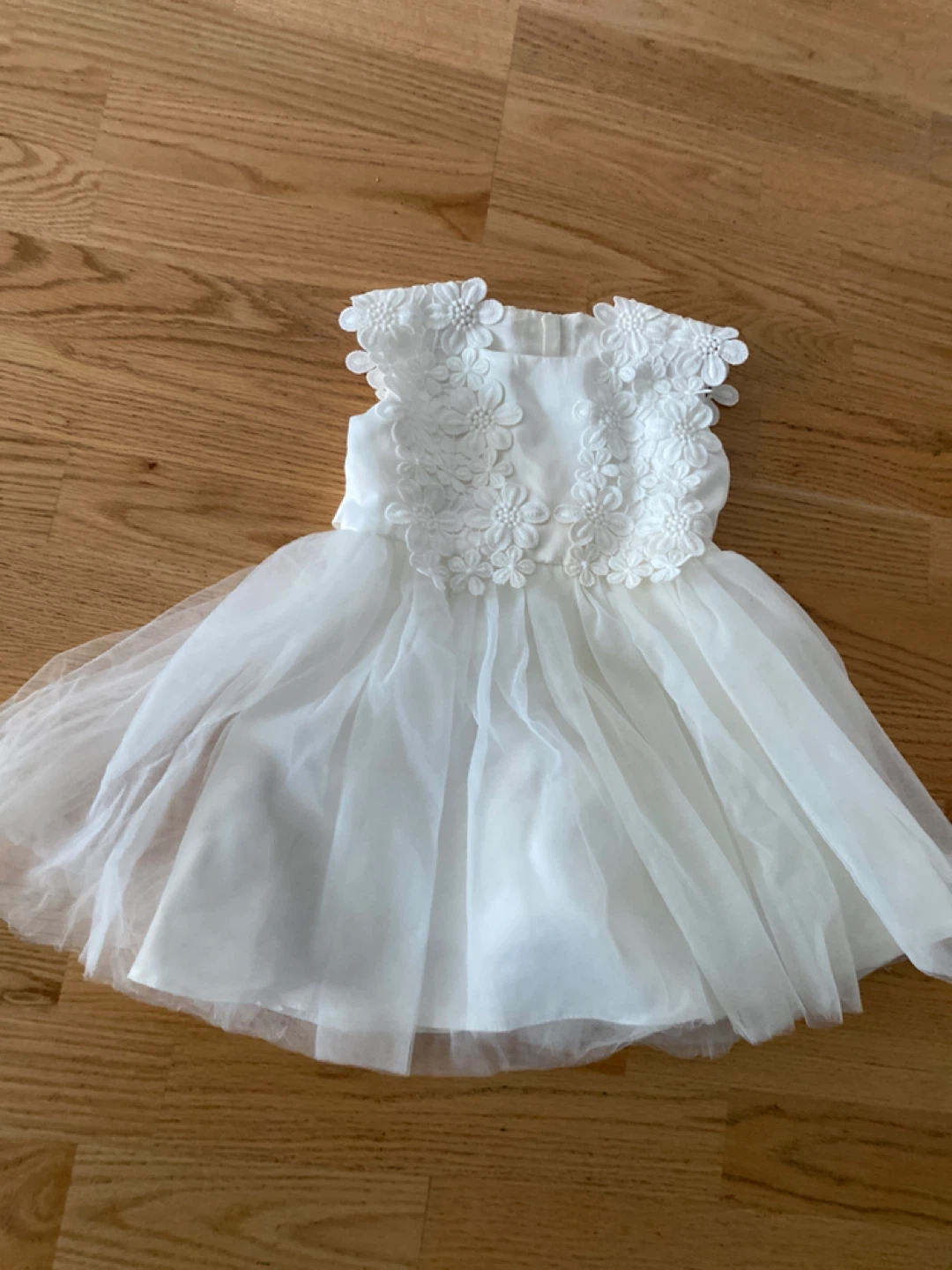 White Baby Dress with Flower Appliques