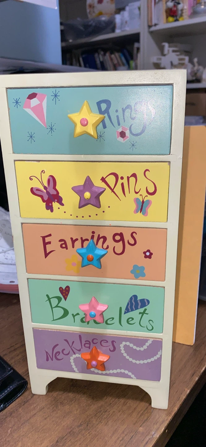 Kids Wooden Jewellery Organizer with 5 Drawers