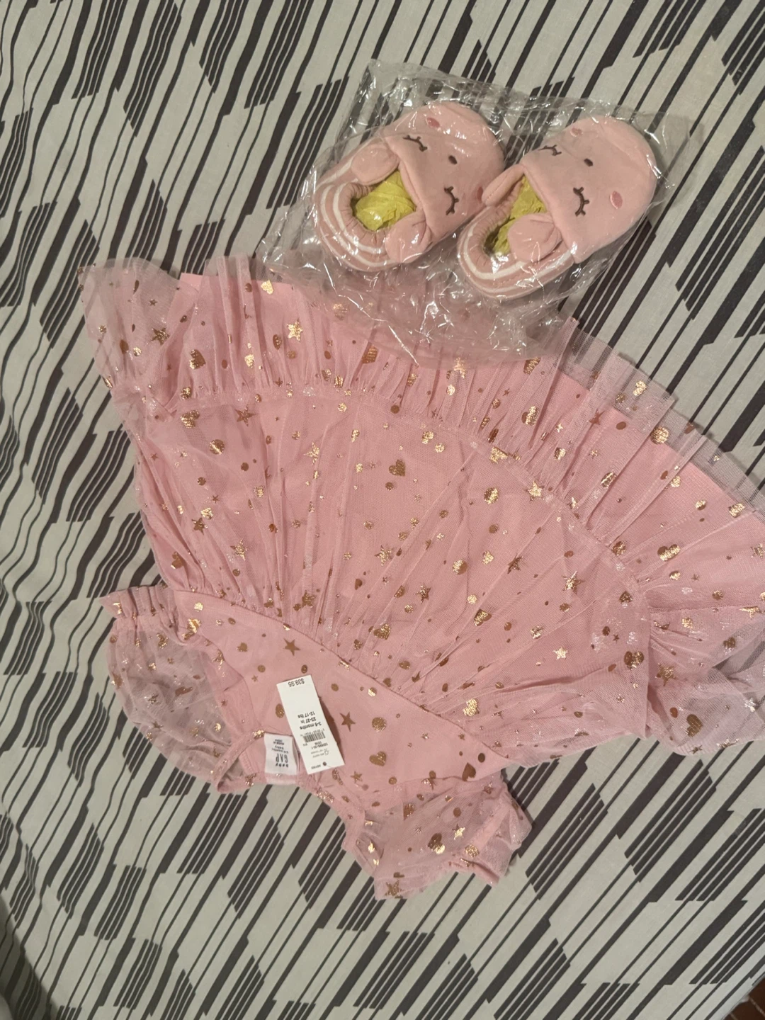 Pink Tulle Dress with Gold Stars and Matching Slippers