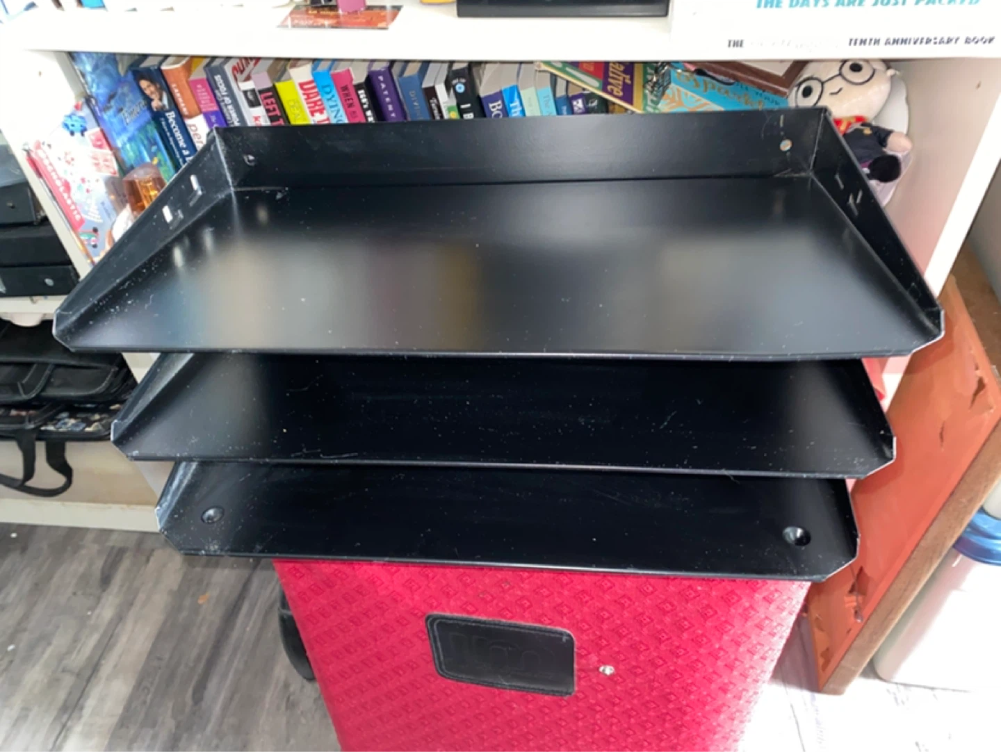 3-Tier Black Metal Desk Organizer Tray