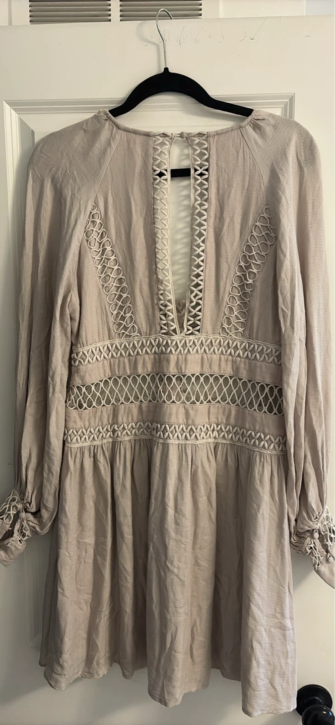 Free People Beige Embroidered Mini Dress Size 10 - photo 2