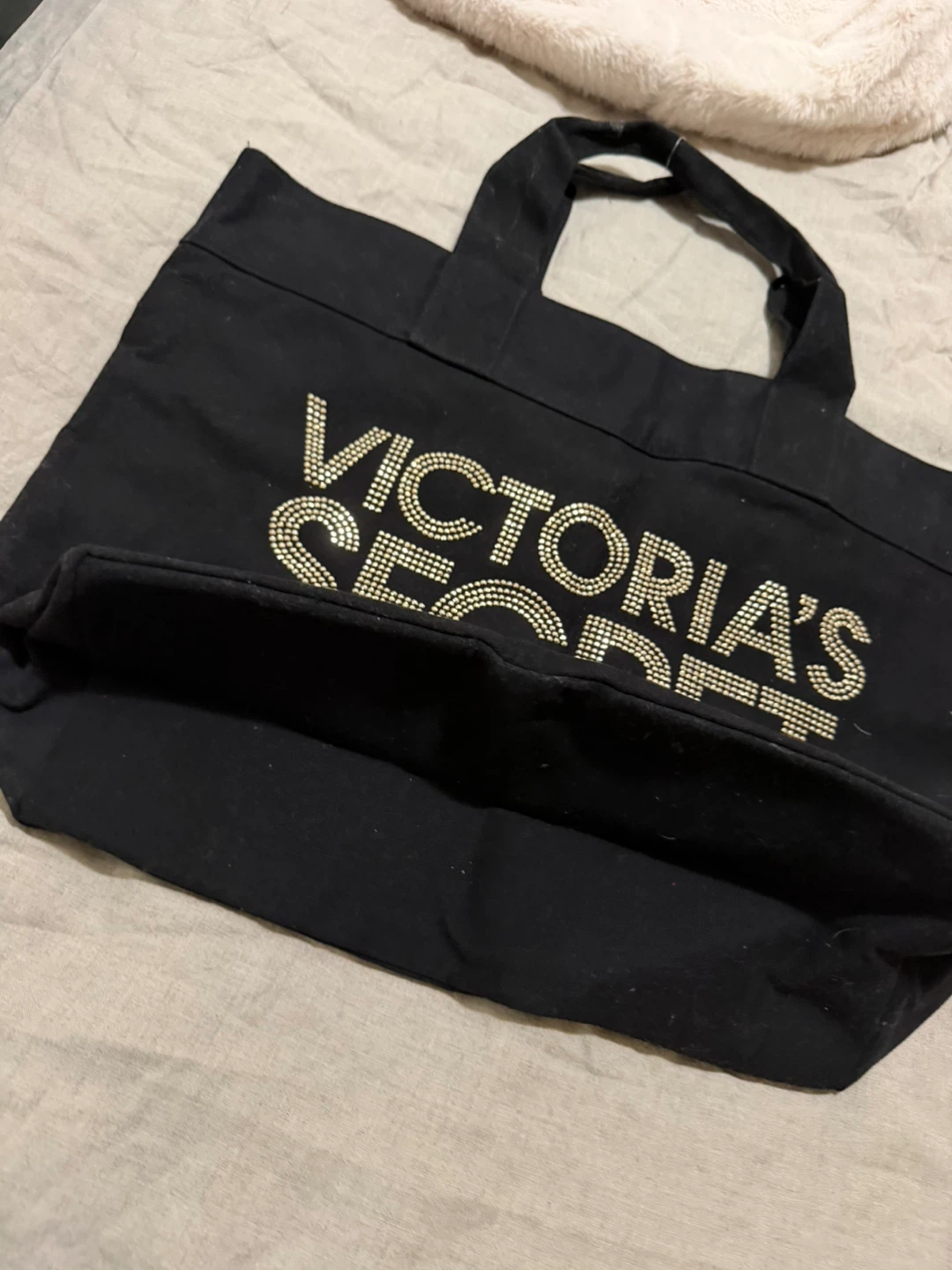 Victoria's Secret Black Tote Bag with Rhinestone Logo - photo 2