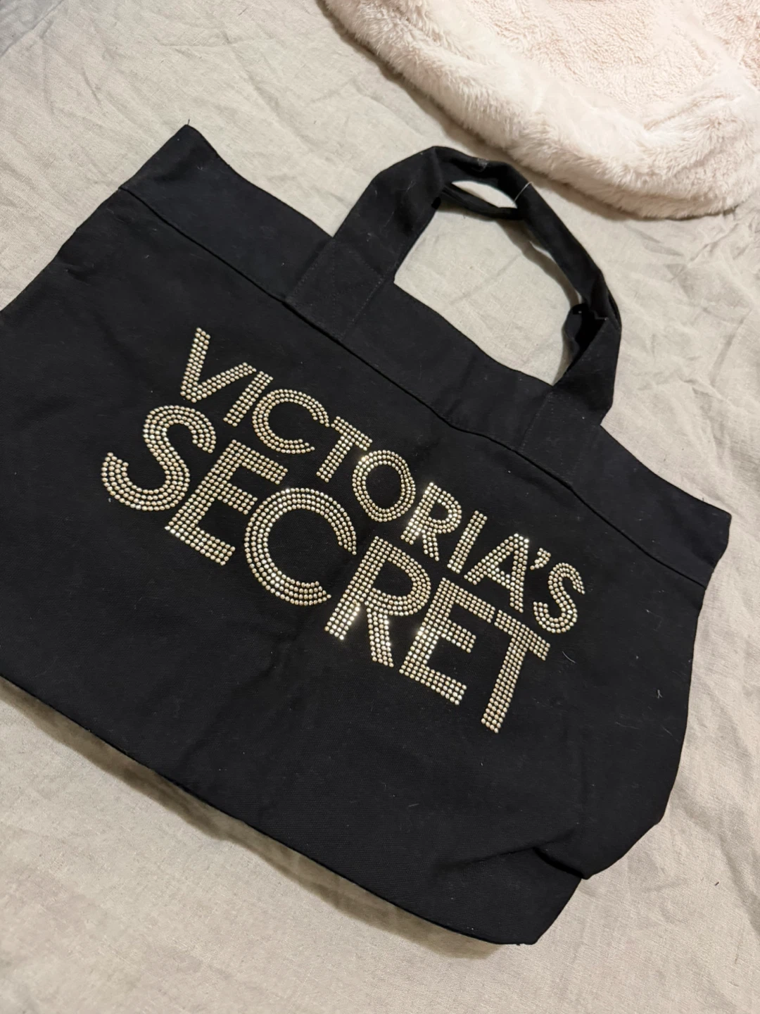 Victoria's Secret Black Tote Bag with Rhinestone Logo