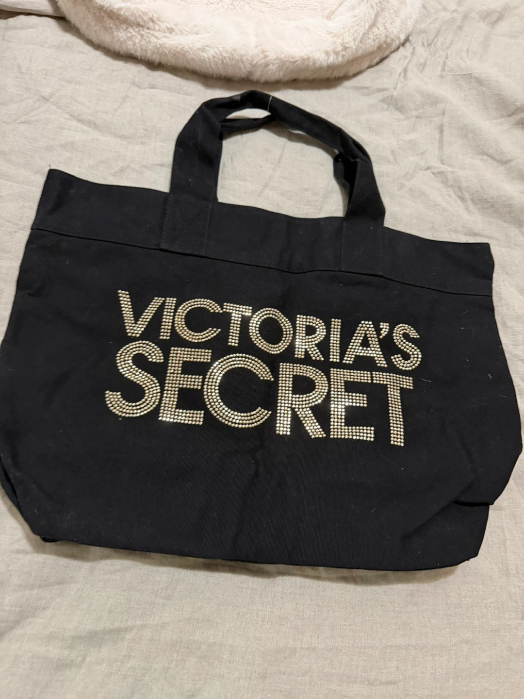 Victoria's Secret Black Tote Bag with Rhinestone Logo - photo 3